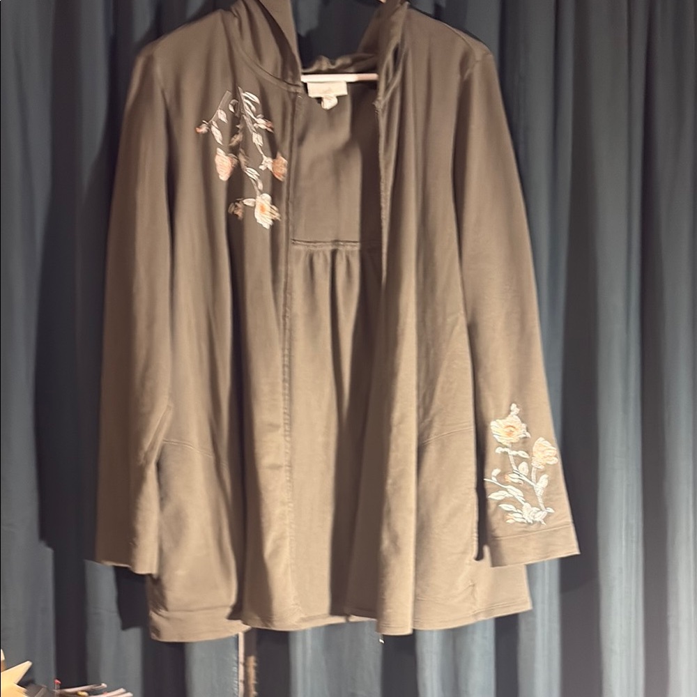 J. Jill Green Embellished Long Sleeve Sweatshirt